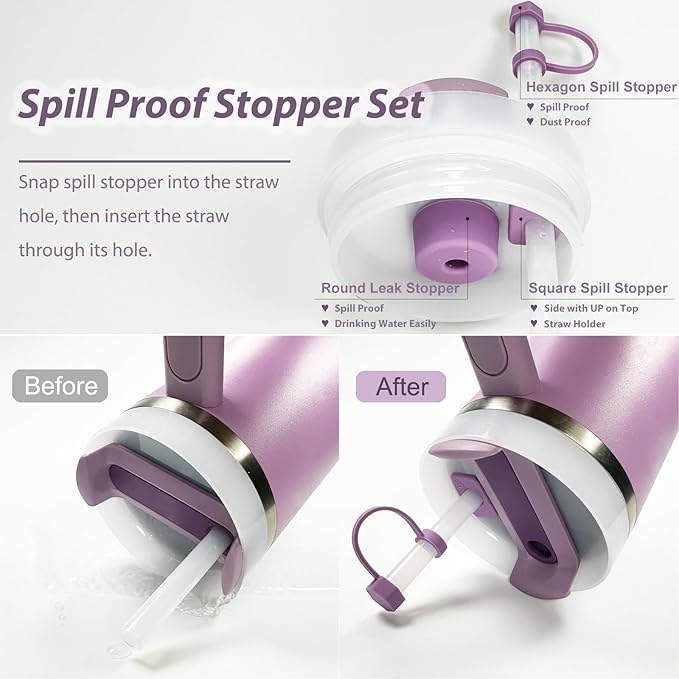 Lilac Silicone Stanley Cup Accessories Set: 6 Pcs Spill Proof Stopper, 2 Pcs Straw Cover Cap, 1 Pcs Silicone Boot for Stanley 40oz & 30oz Tumbler
