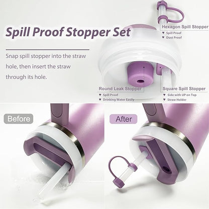 Lilac Silicone Stanley Cup Accessories Set: 6 Pcs Spill Proof Stopper, 2 Pcs Straw Cover Cap, 1 Pcs Silicone Boot for Stanley 40oz & 30oz Tumbler