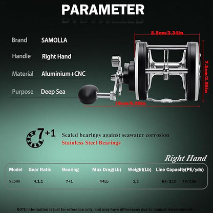 Deep Sea Fishing Reels 44-66Lb Max Drag for Saltwater or Freshwater Ocean Conventional Reel Saltwater Fishing Reel for Tuna Sailfish Swordfish