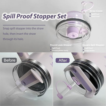 Stanley Cup Accessories Set Including 6 Pcs Silicone Spill Proof Stopper, 2 Pcs Straw Cover Cap for 9-10 mm Straws, 1 Pcs Purple Silicone Boot for Stanley Cup 40oz & 30oz Tumbler (ORCHID)