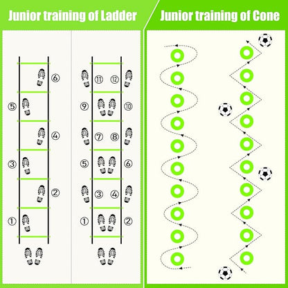 Agility Speed Training Equipment Set, Football Practise Set with 20ft Agility Ladder, 12 Cones, 4 Adjustable Hurdles, Jump Rope, Parachute, for Basketball, Soccer, Football, Kids, Youth, Adults