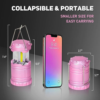 6-Pack Mini LED Camping Lanterns, Portable Camping Lights, Outdoor Tent Lights, Essential Emergency Lights for Power Outages, Hiking, Survival Kit for Hurricane, Pink