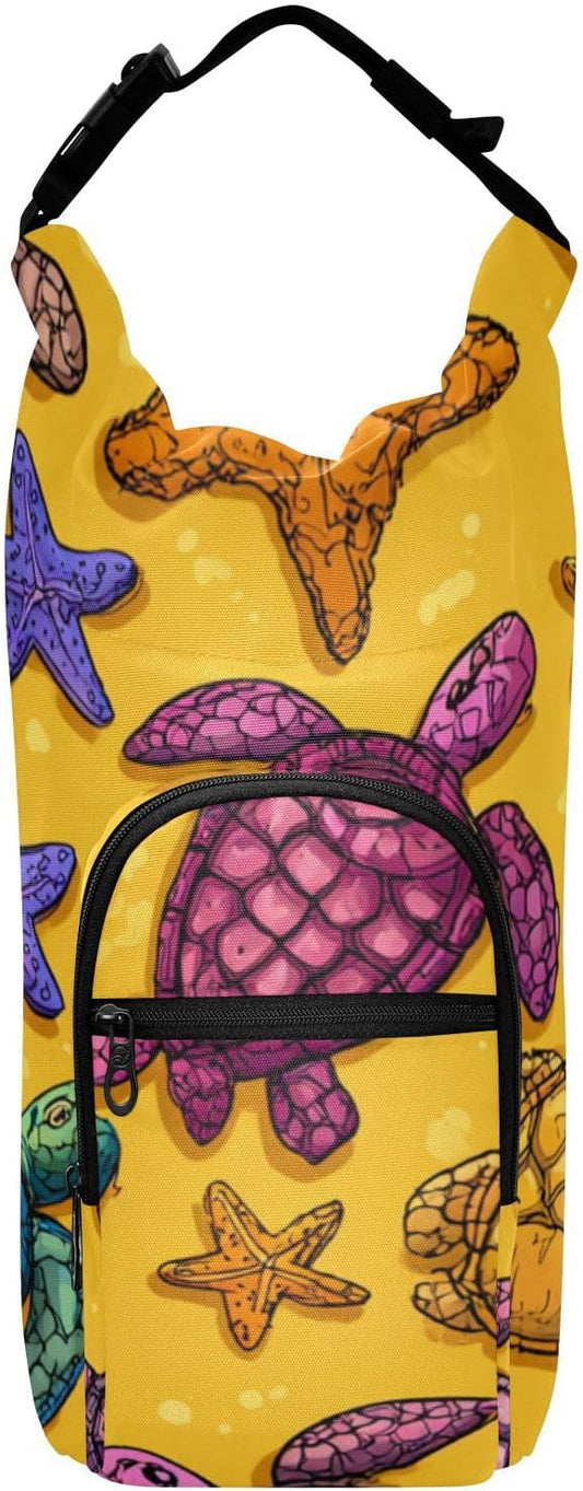 Colorful Turtles and Starfish Water Bottle Holder with Strap Insulated Water Bottle Carrier Crossbody Bags Pouch with Phone Pocket for Travel Gym Hiking Walking Running