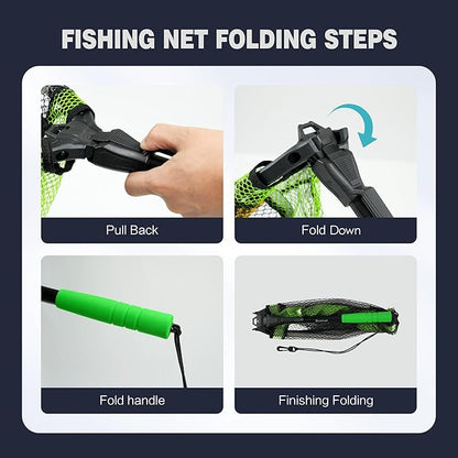 Black Paw Floating Fishing Net Foldable Telescopic Fish Landing Net with Built in Length Scale Rubber Coated for Kayak, Fly, Trout