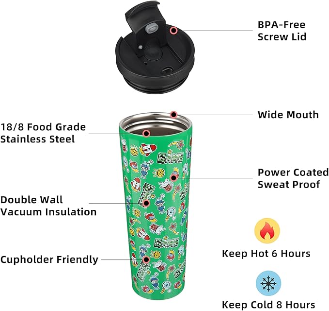 BJPKPK 34oz Stainless Steel Insulated Tumbler With lid And Straw Travel Coffee Thermal Tumblers Cup For Women And Men,Game