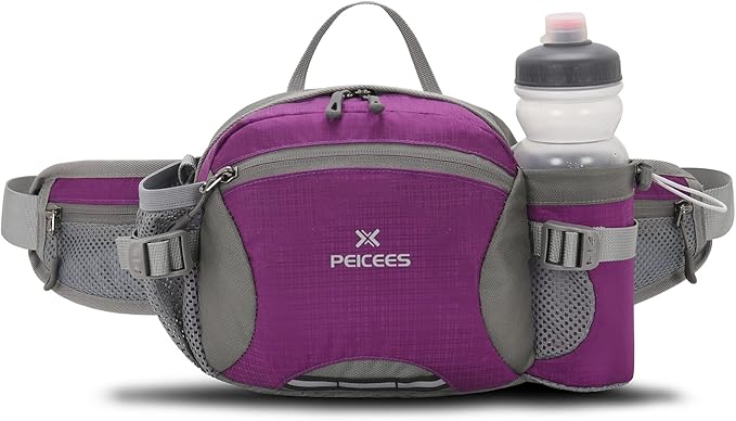 Peicees Hiking Fanny Pack Large Waist Bag for Men Women with Bottle Holder Water Resistant Lumbar Pack for Hiking Camping Fishing Outdoor (Bottle Not Included)