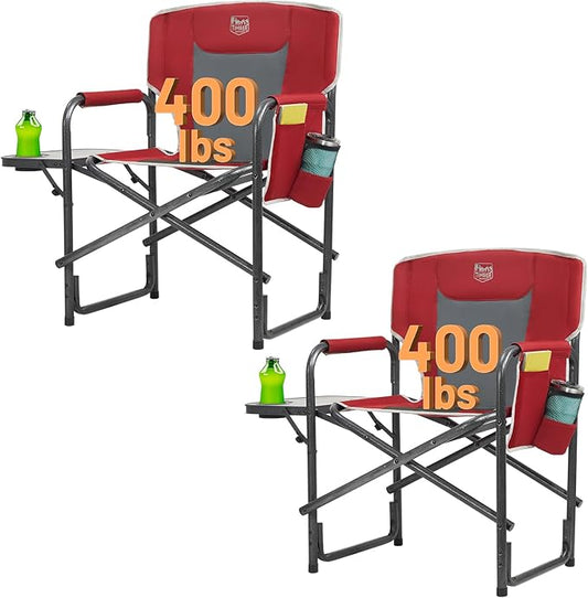 TIMBER RIDGE Aluminum Oversized Camping Chair, Lightweight Portable Directors Chair with Side Table Detachable Side Pocket for Outdoor Camping, Lawn, Picnic, Support 400lbs Red 2 Pack