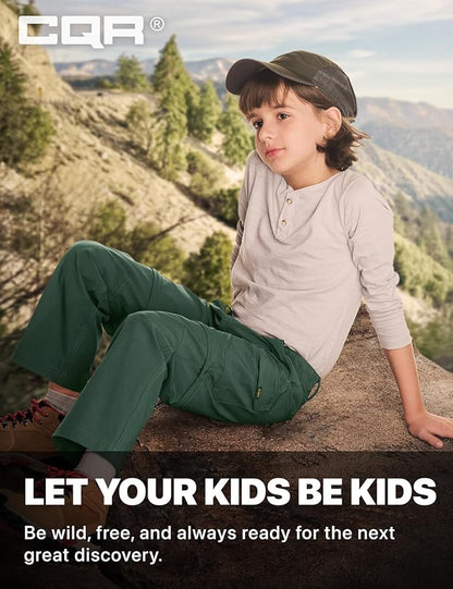CQR Kids Youth Hiking Cargo Pants, UPF 50+ Quick Dry Convertible Zip Off Pants, Outdoor Camping Pants