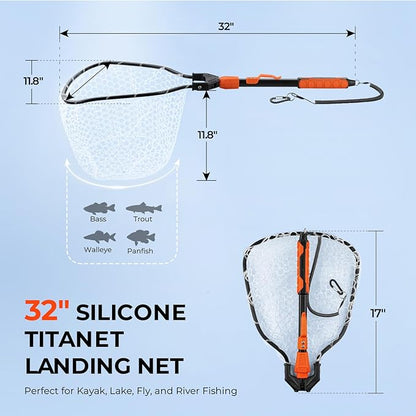 KastKing Titanet Fishing Net, Durable Aluminum Handle, Non-Slip Hi-Vis Grip, Compact Bag & Lanyard, Ideal for Kayak, Lake, Fly, or River Fishing, 2 Net Options