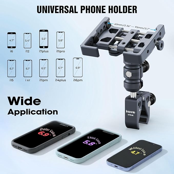 Anti-Theft Shock-Absorbing Phone Holder Kit, Aluminum Double Socket Arm and Handlebar Strong Rod Clamp, Installed on 0.55-1.77" Diameter Rail Round Rod (KPS-15)