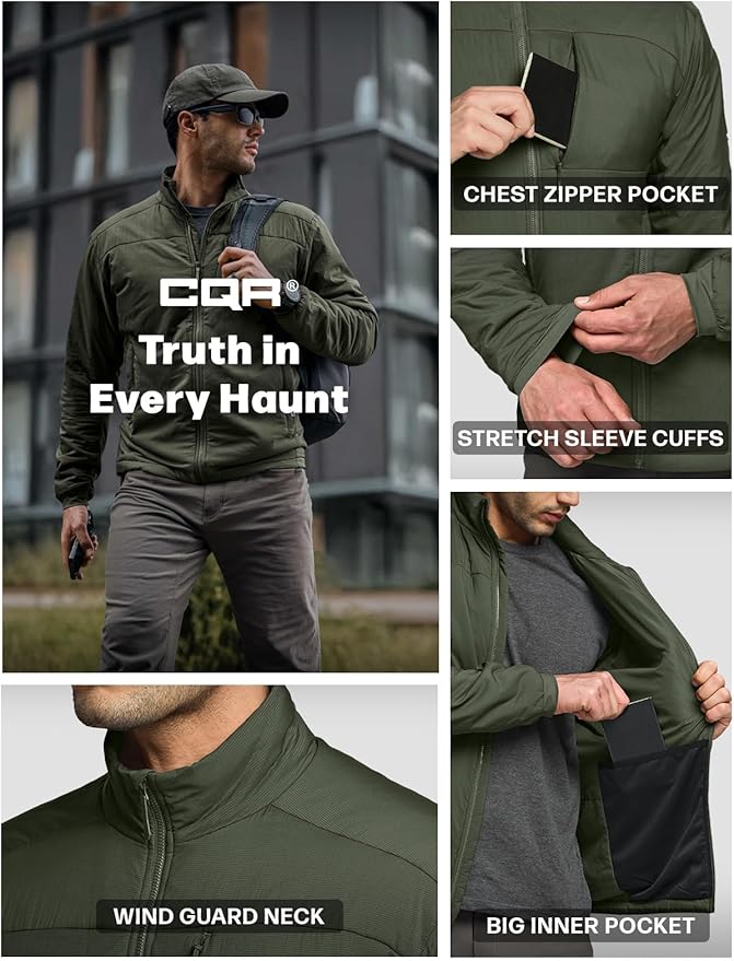 CQR Men's Lightweight Insulated Jacket, Windproof Packable Water Resistant Warm Active Coat for Hiking Work Outdoor Tactical