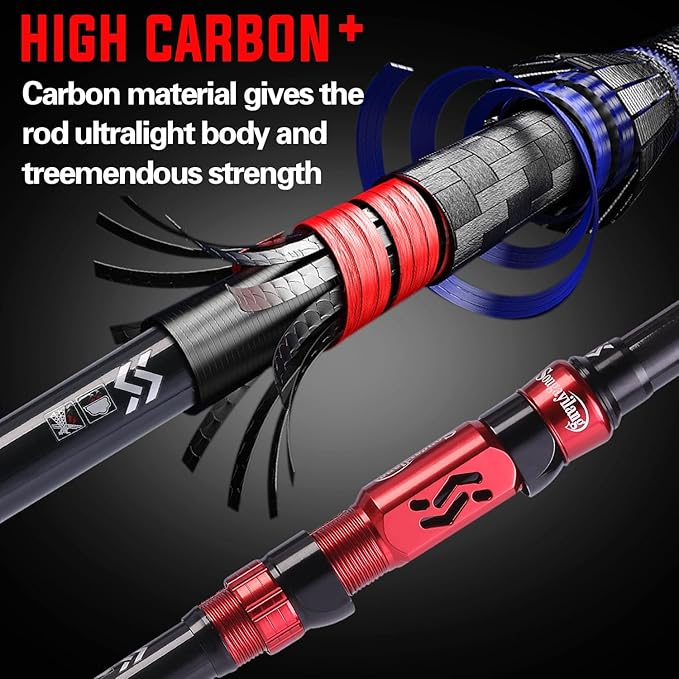 Sougayilang Portable Telescopic Fishing Rod with Carbon Fiber Material and Precision Carved Reel Seat - Suitable for Saltwater and Freshwater Fishing