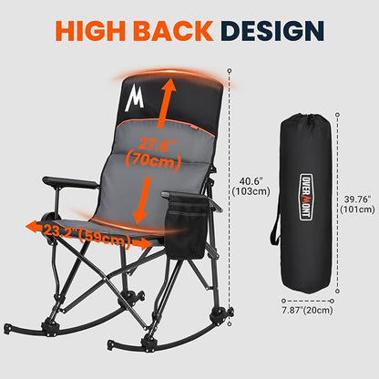Overmont Back Support Rocking Camping Chair for Adults - Oversized with Adjustable High Backrest - Heavy Duty Folding Rocker Chair Supports 450 LBS - Perfect for Outdoor Lawn Beach Fishing Garden