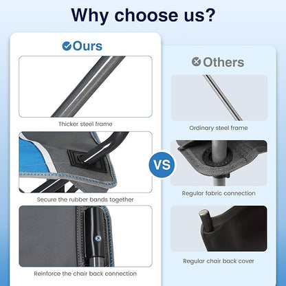 ALPHA CAMP Oversized Camping Folding Chair - Heavy Duty Steel Frame Support 350 LBS, Collapsible Padded Arm With Cup Holder, Quad Lumbar Back, Portable for Outdoor/Indoor