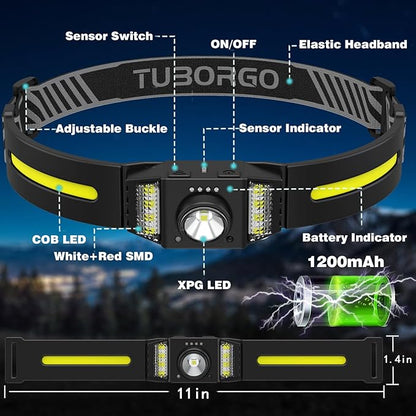 Rechargeable LED Headlamp, 2-Pack Bright Head Lamp with Motion Sensor, White Red Light Source Headlight Flashlight, Lightweight Weatherproof HeadLamps for Outdoor Camping Running
