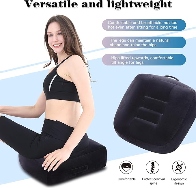 Extra Large Seat Cushion, Thick Chair Cushion Booster for Office Chair, to Rise Height, Velvet Cover with Handle and Anti-Slip Bottom, PP Cotton Filling, Coccyx Pain Relief (Black, X Large)