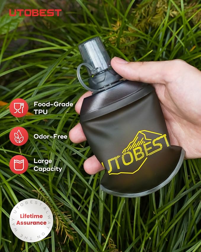 150ml Soft Flask, 1 Pack Flexible TPU Hydration Water Bottle, Collapsible with 28mm Caliber for Running, Hiking, Cycling, Climbing, and Marathon Yellow