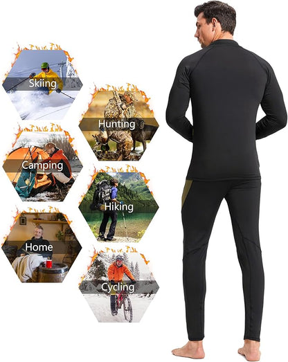 CL convallaria 2 Pack Mens Thermal Underwear Fleece Lined Long Johns Winter Base Layer Cold Weather Hunting Gear