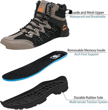 QUH Men's Outdoor Hiking Shoes Breathable Waterproof Non-Slip Mid-Cut Sports Shoes for Fitness, Outdoor Camping, Walking