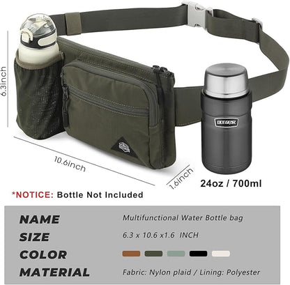 Waist Pack with Water Bottle Holder for Men Women Waist Bag Running Waist Pack Waterproof for Outdoor Travel Cycling Climbing Walking Fit All Phones (Bottle Not Included) (Green)