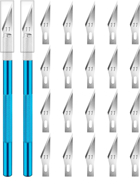 DIYSELF 2 Pack Exacto Knife for Crafts, Precision Knife Exacto Blades, Hobby Knife for Models, Craft Knife for Scrapbooking, Carving Knife for Stencil, Art, 20 Extra Blades(Blue)