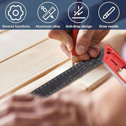 2025 New Multi-Angle Measuring Ruler, Woodworking Square Ruler, Universal Combination Angle, Multifunctional Right Angle, L Square for Precise Measuring, Drawing (Black)