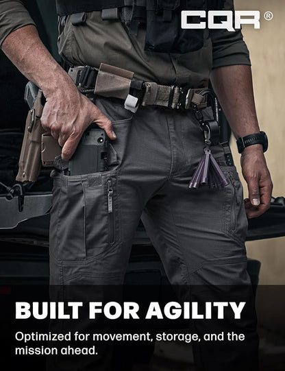 CQR Men's Flex Stretch Tactical Pants, Water Resistant Ripstop Cargo Pants, Lightweight EDC Outdoor Work Hiking Pants