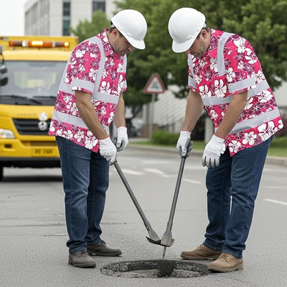 High Visibility Hawaiian Shirt for Men Tropical Shirts Custom Name Floral Outfit Reflective Safety Workwear