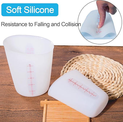 Silicone Measuring Cups, 500ml & 250ml Large Flexible Mixing Cups, 2 Cups Pour Baking Cups for Epoxy Resin, DIY, Jewelry Making, Cooking