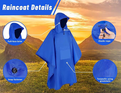 TOMSHOO Multifunctional Raincoat with Hood Hiking Cycling Rain Cover Lightweight Poncho Rain Coat Outdoor Camping Tent Mat