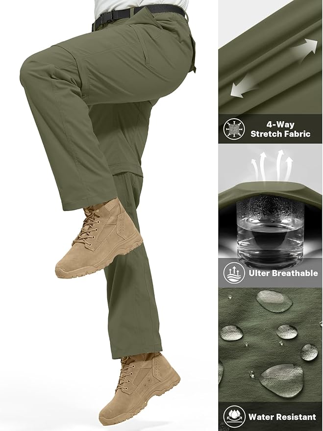 FREE SOLDIER Men's Outdoor Convertible Hiking Pants with Belt Lightweight Quick Dry Tactical Cargo Pants Nylon Spandex