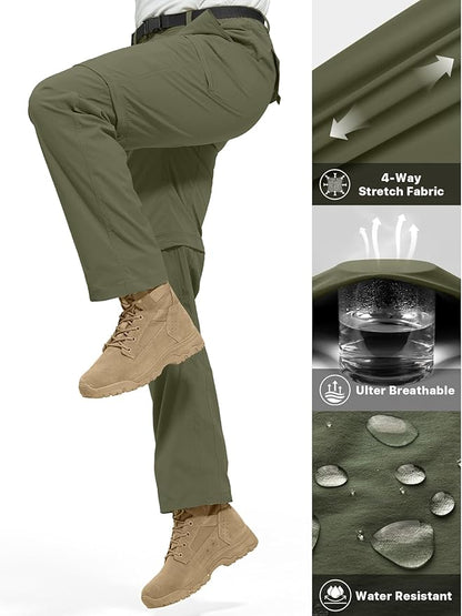 FREE SOLDIER Men's Outdoor Convertible Hiking Pants with Belt Lightweight Quick Dry Tactical Cargo Pants Nylon Spandex