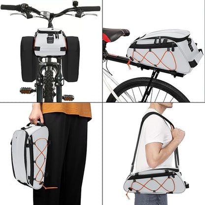 MOSISO Bike Rack Bag with 2 Removable Panniers, Waterproof Bike Trunk Cooler Storage Handbag Insulated Bicycle Rear Seat Pouch, Bicycle Storage Saddle Shoulder Bag Cycling Luggage Pouch, Silver