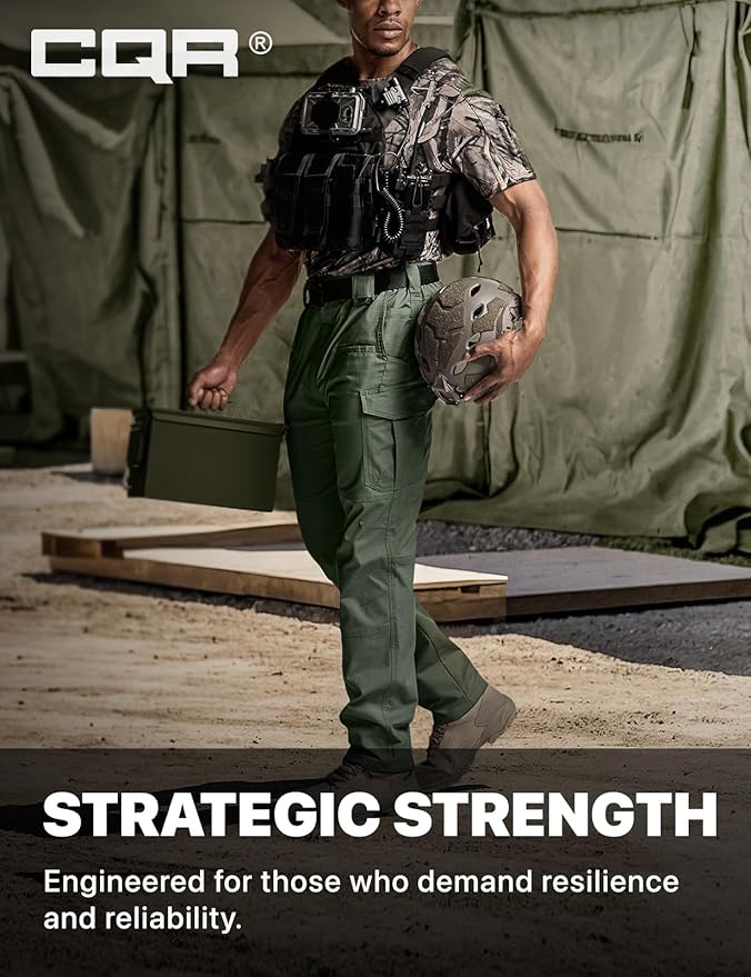 CQR Men's Flex Stretch Tactical Pants, Water Resistant Ripstop Cargo Pants, Lightweight EDC Outdoor Work Hiking Pants