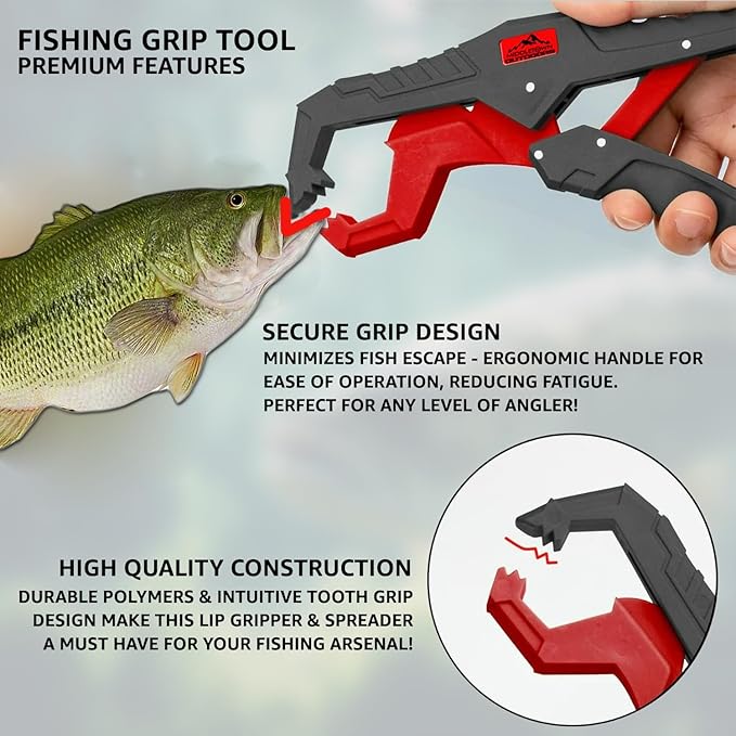 Fish Lip Grabber Fish Lip Gripper 9" Fishing Tool Mouth Spreader Grip Hook Remover Gripper Hook Remover Fishing Gear Comes with Lanyard