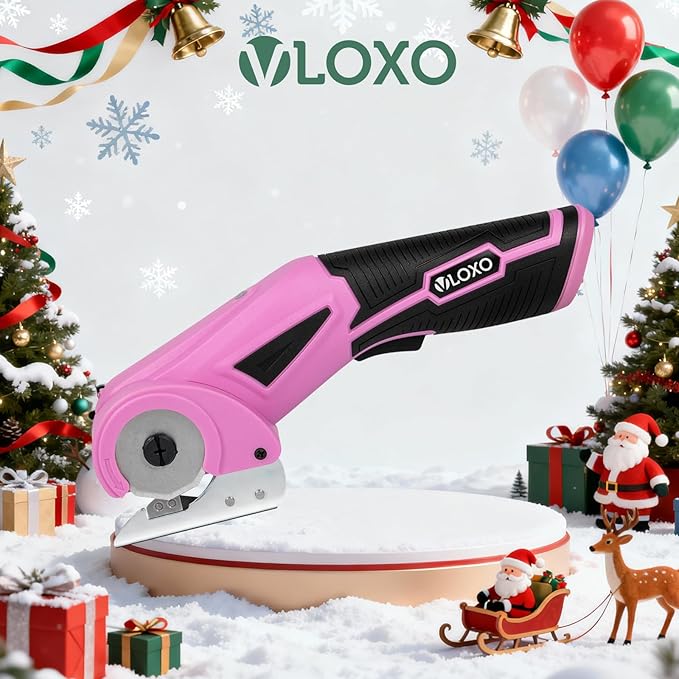 VLOXO Cordless Cardboard Cutter, Electric Scissors with Safety Lock, 4V Electric Fabric Cutter Rotary Powerful Fabric Scissors Recharge Multi-Cutting Tool for Carpet Leather Felt with Storage Box Pink