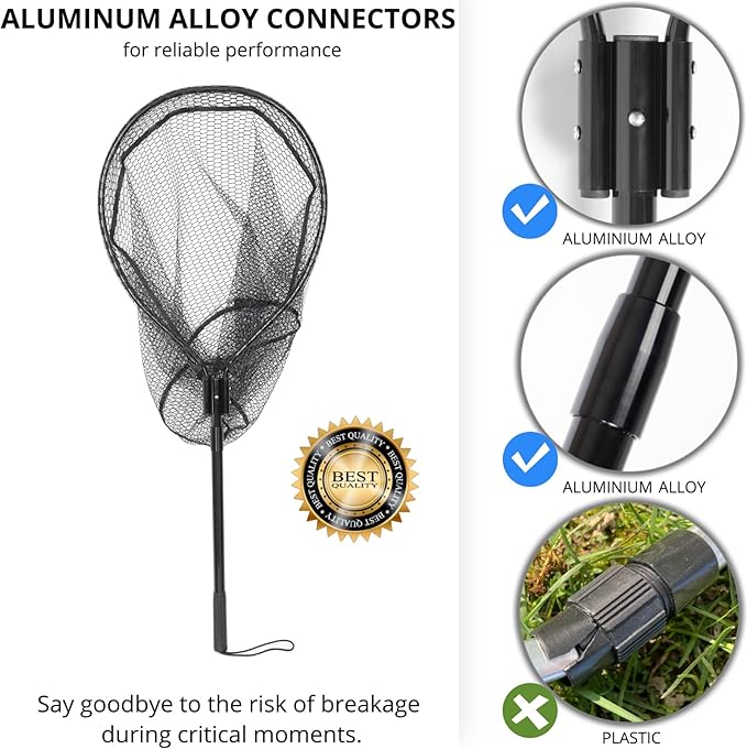 High Strength Large Landing Net - Fishing Net with Long Telescoping Handle and Soft Rubber Netting, Dip Net for Fishing, Ideal for Boat, Pier, River Angling