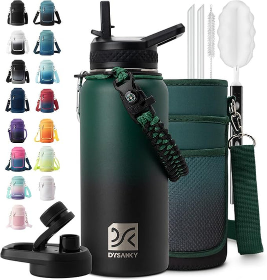 Insulated Water Bottle | Thickened Stainless Steel Vacuum Metal | Portable Sports Water Jug for Gym and Hiking with Straw, Carrier Bag, Handle Strap | BPA-Free 32 oz