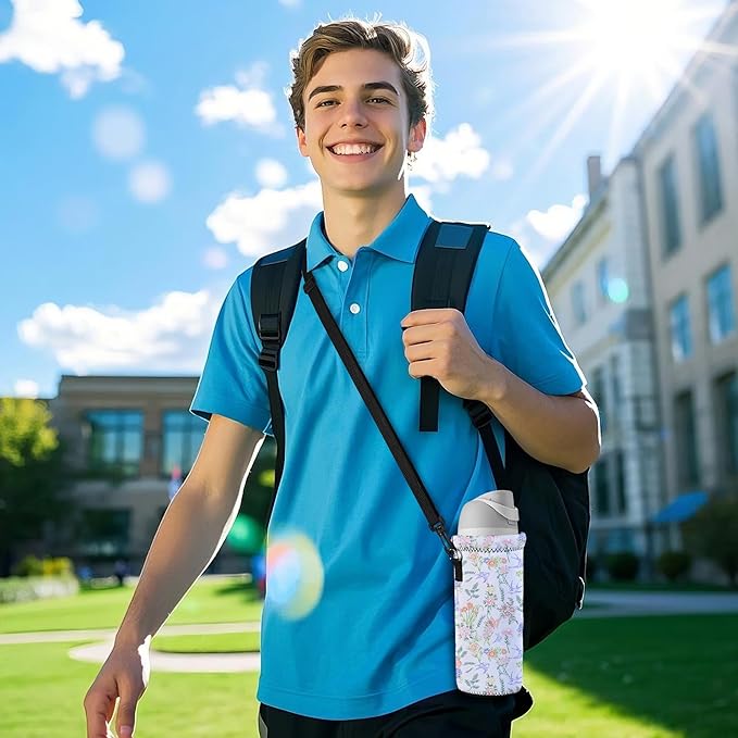 RICHEN Neoprene Water Bottle Carrier Bag with Adjustable Shoulder Strap,Insulated Water Bottle Cover for Stainless Steel/Glass/Plastic Bottles