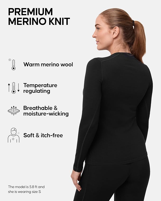 DANISH ENDURANCE Merino Wool Long Sleeve for Women, Thermal Vests for Women, Base Layer Underwear Tops, Winter Thermals