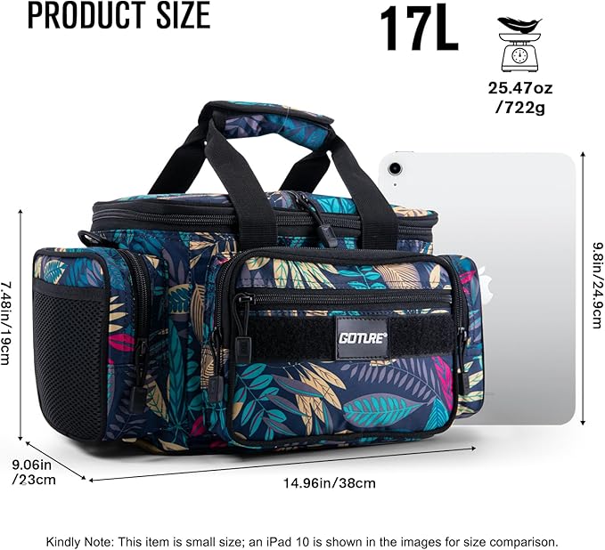 Goture Fishing Tackle Bag, Soft Side 600D Water-Resistant Cross Body Sling Fishing Bag, Small Saltwater Gear Storage Tactical Bags Store Up to 3 3600 Tackle Boxes(Not Included),14.96"x9.06"x7.48"