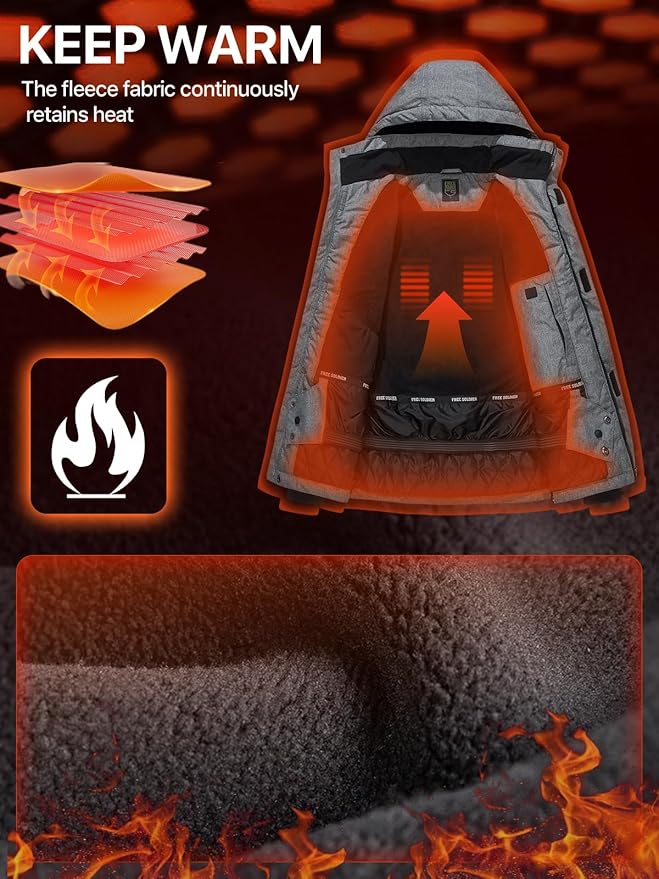 FREE SOLDIER Men's Waterproof Ski Jacket Fleece Lined Warm Winter Snow Coat with Hood Fully Taped Seams