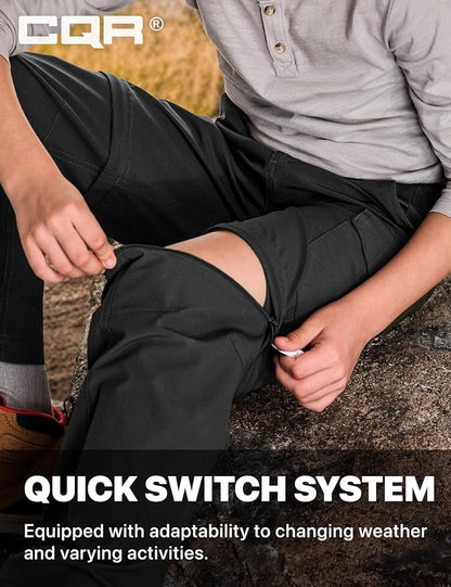 CQR Kids Youth Hiking Cargo Pants, UPF 50+ Quick Dry Convertible Zip Off Pants, Outdoor Camping Pants