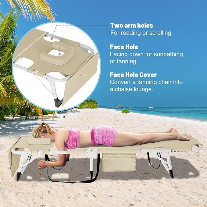 Slsy Sleeping Cots for Adults, 5-Position Folding Chaise Lounge Chairs Outdoor, Portable Folding Bed Cot Lounge Chair for Beach Lawn Camping Pool Sun Tanning