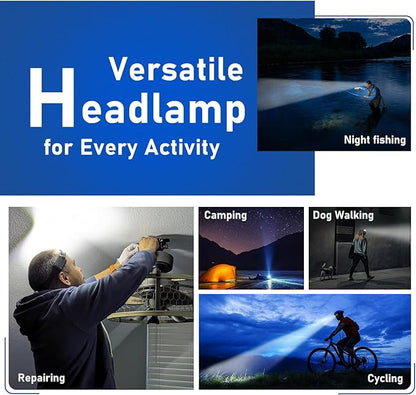 Headlamp Rechargeable (3-Pack), LED Head Lamp Flashlight, 230° Wide Beam Headband Light, 400 Lumen Super Bright, Waterproof Headlight, 5 Modes for Running, Fishing, Hiking, Camping