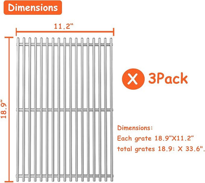 18.7" Cooking Grates for Weber Genesis GS4 Genesis II E-410, E-415, E-435, Genesis II LX E-440 Series Gas Grills, Heavy Duty Stainless Steel Grill Grates for Weber 66089 66097