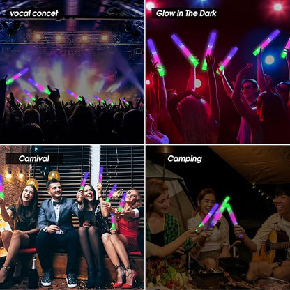 AWANG 100 Pcs Glow Sticks With 3 Modes Colorful Flashing Glow In The Dark Party Supplies Multicolor Bulk LED Foam Glow Sticks For Wedding Raves Sporting Events Glow Party Birthday Camping Concert