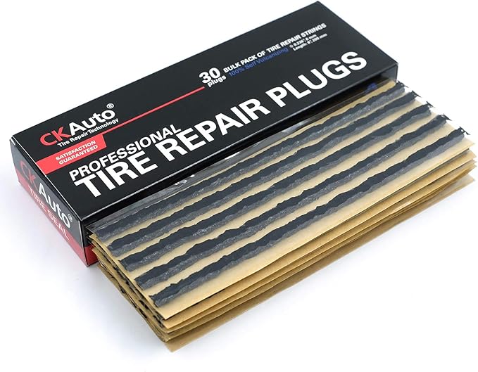 CKAuto 30pcs 8" Black Tire Repair Strings, Automotive Tool Tire Repair Plugs for Tubeless Off-Road Tires Car, Bike, ATV, UTV, Wheelbarrow, Mower