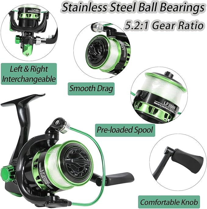 Fishing Rod, 6.9ft Telescopic Fishing Rod and Reel Combo with Fishing Pliers and Lip Gripper Fishing Equipment, 5.2:1 Pre-Loaded Spinning Reel Combo Set Fishing Pole