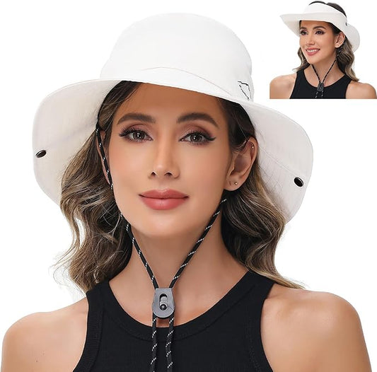 Sun Hats for Women Bucket Hat UV Protection Fishing Hat Wide Brim Safari Hats 2 in 1 Zip-Off Sun Visor Hats UPF 50+
